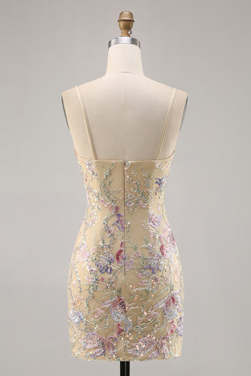 Apricot Embroidered Bodycon Short Homecoming Dress